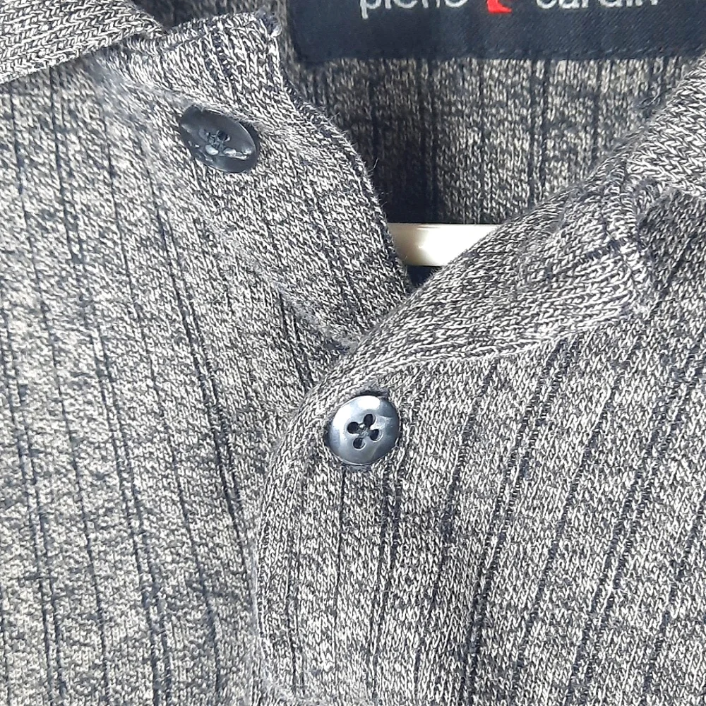 Pierre Cardin Mens Sweater Polo Shirt Medium Gray Long Sleeve